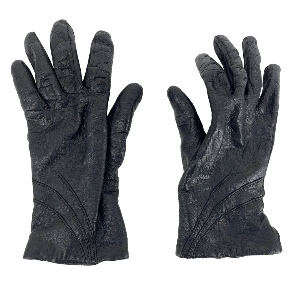 Flutter Vintage Black Soft Leather Driving Gloves  Lined‎ Size 7 Womens Winter